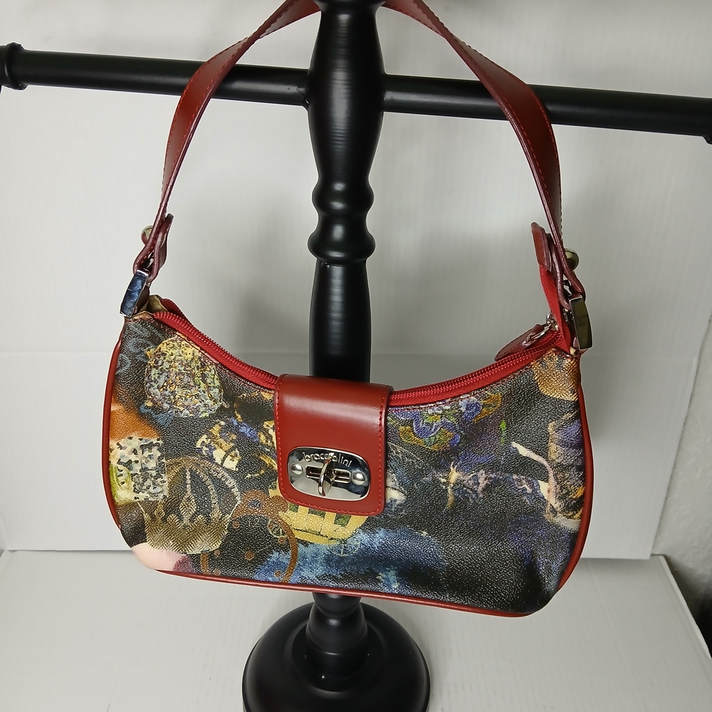 Braccialini Genuine Leather Made In Italy Red and Patterned Women's Shoulder Bag